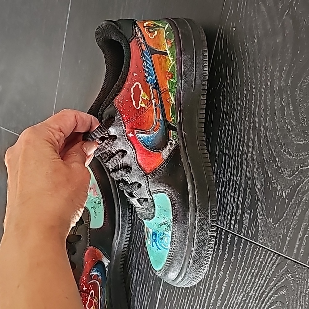 ✨️Custom Made✨ Nike Air Force 1 Travis Scott Astro World 5.5 Y Black Multi color - Picture 3 of 10
